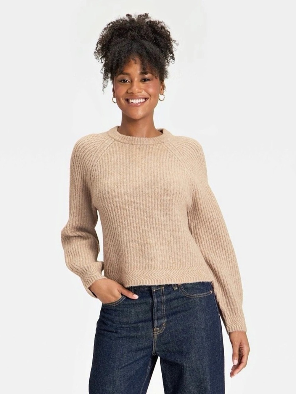 Women's Long Sleeve Cozy Knit Crewneck Pullover Sweater Universal Thread Oatmeal